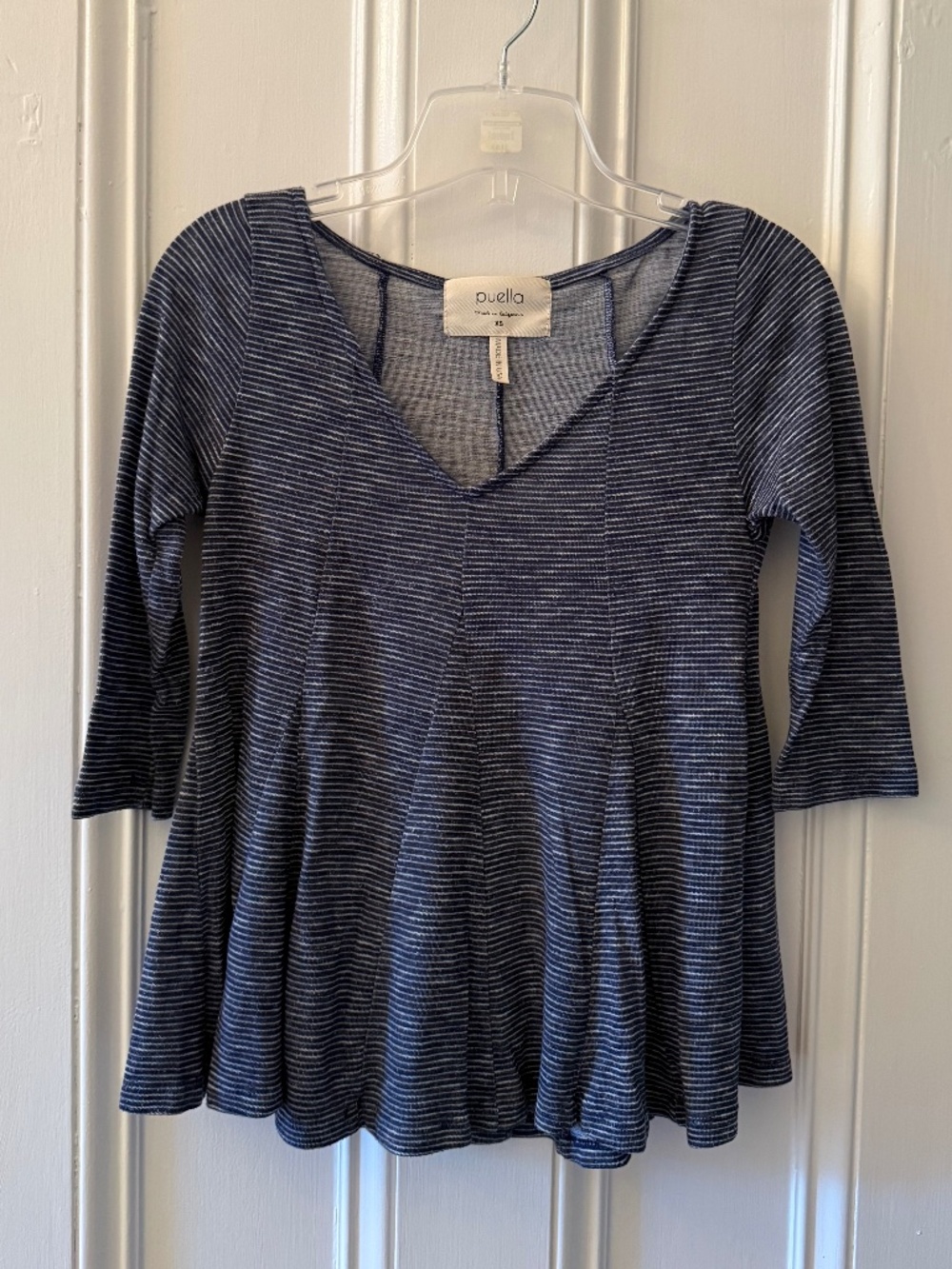 Anthropologie Puella Women's Three Quarter Length Peplum Top - Blue Stripe - XS